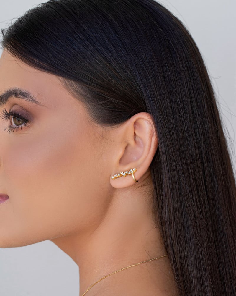 Ear Cuff Pontos de Luz Cristal Banhado a Ouro 18K