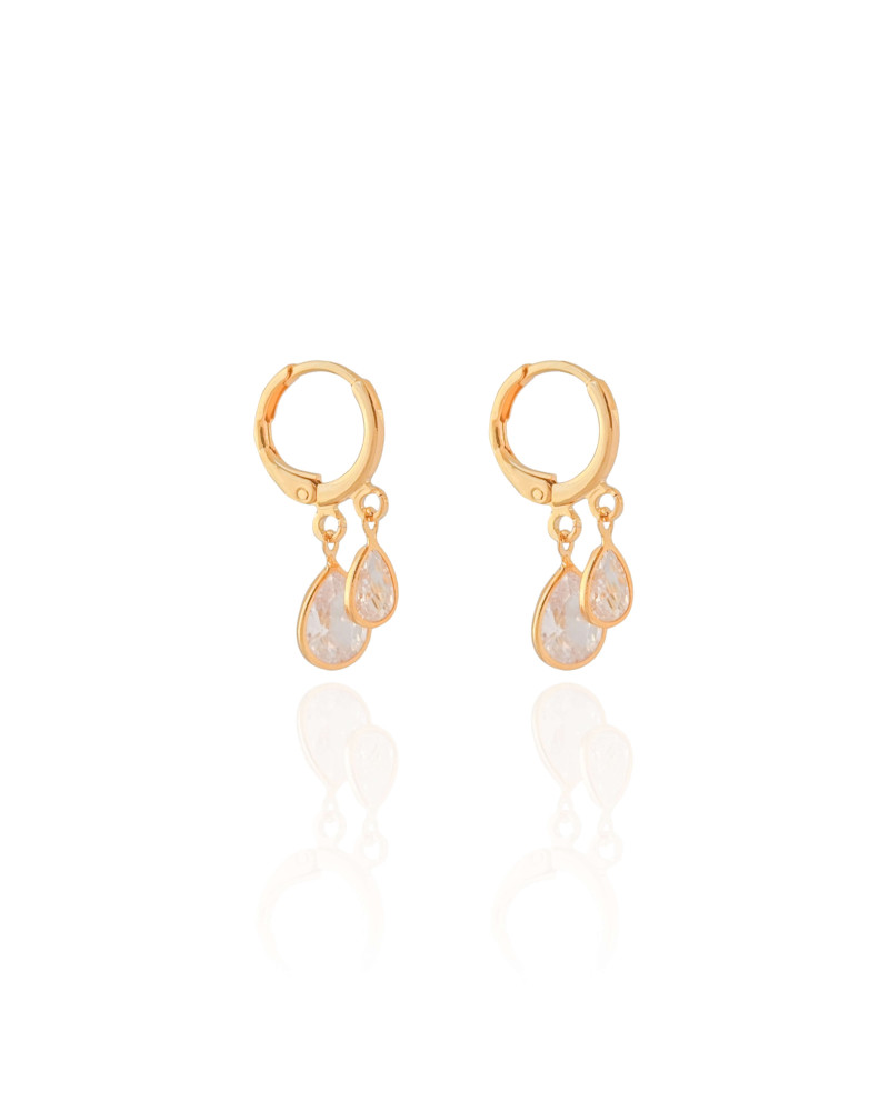 Brinco Argola Click Gotas Zircônias 2.5 cm Banhado a Ouro 18K