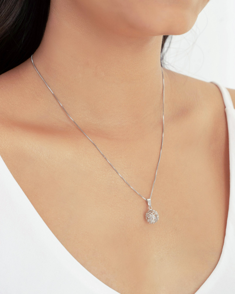 Pingente Bola Tela Cristal Ródio Branco