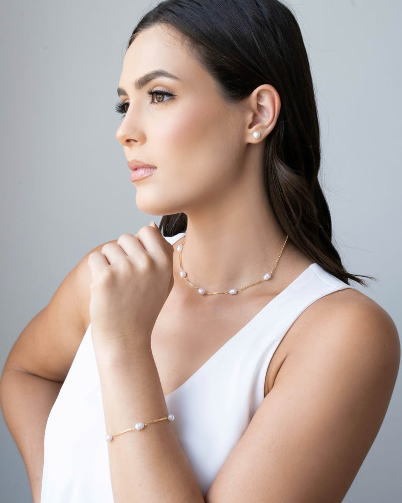 Brinco Pérola Achatada 8 mm Banhado a Ouro 18K