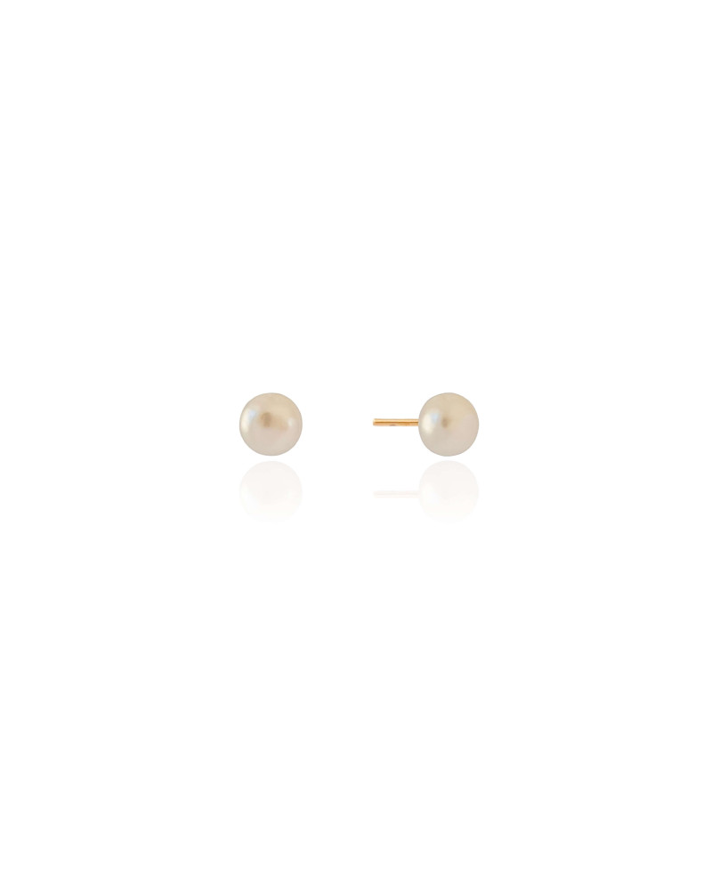 Brinco Pérola Achatada 6 mm Banhado a Ouro 18K
