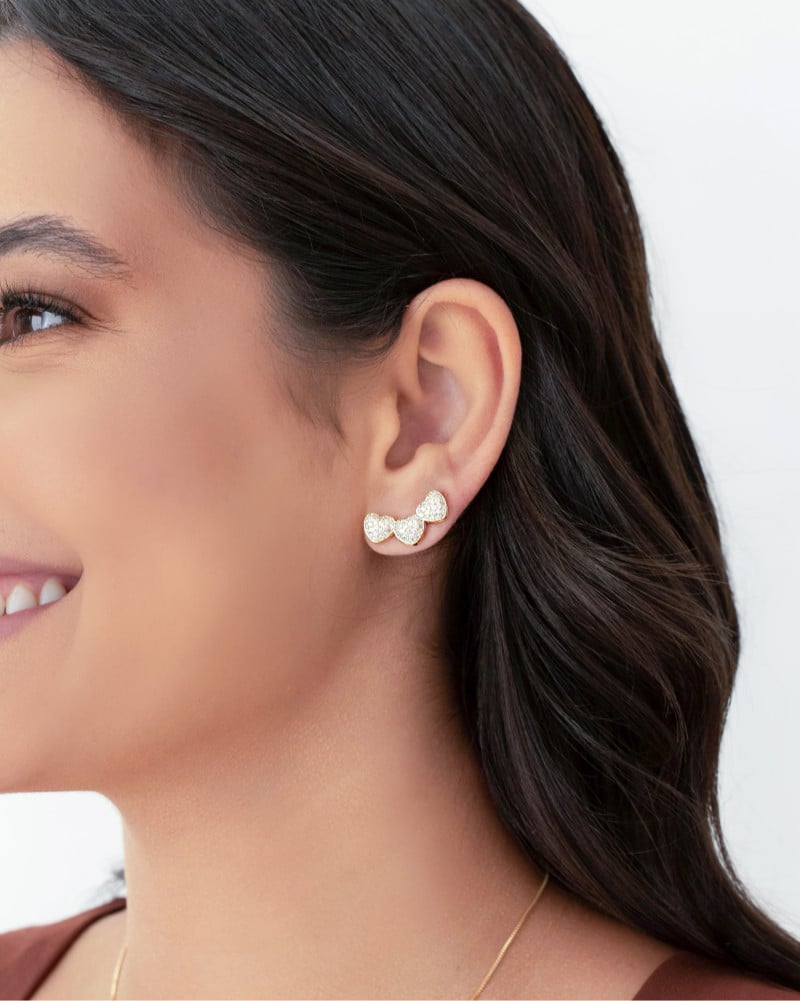 Ear Cuff Corações Cravejados Cristal Banhado a Ouro 18K