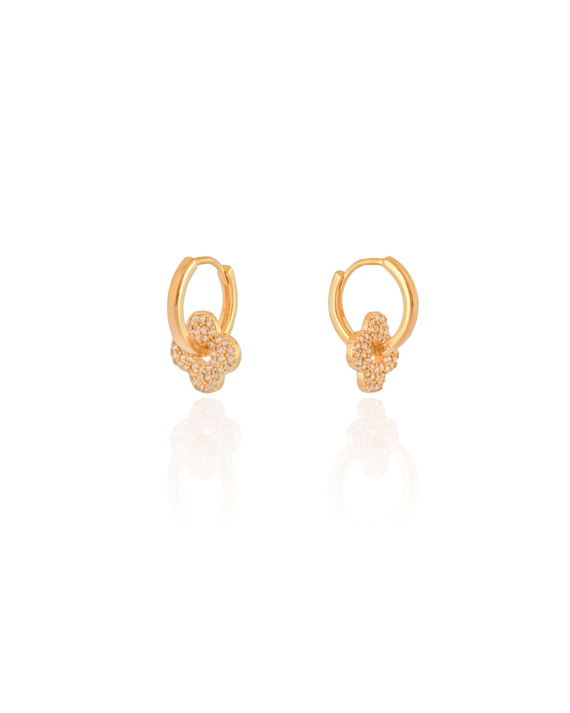 Brinco Argola Click Flor Cravejado Zircônia 1.7 cm Banhado a Ouro 18K