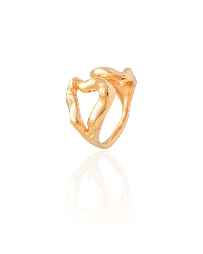 Anel Ajustável Orgânico Vazado Tamanho G Banhado a Ouro 18K