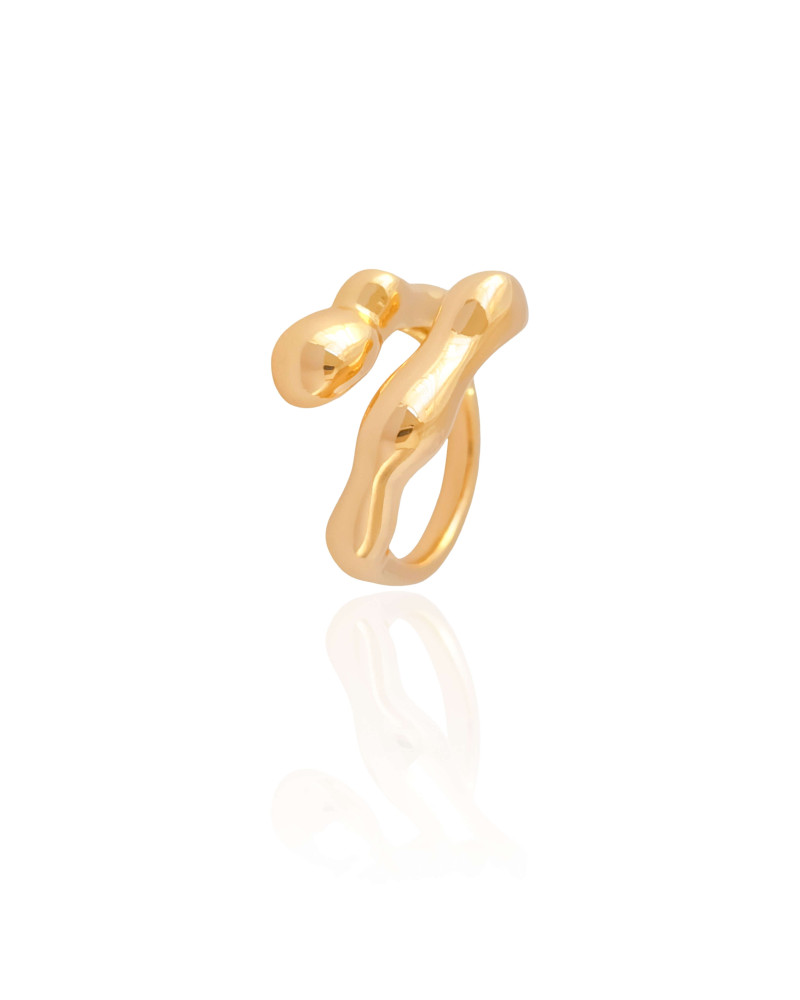 Anel Ajustável Orgânico Liso Tamanho M Banhado a Ouro 18K