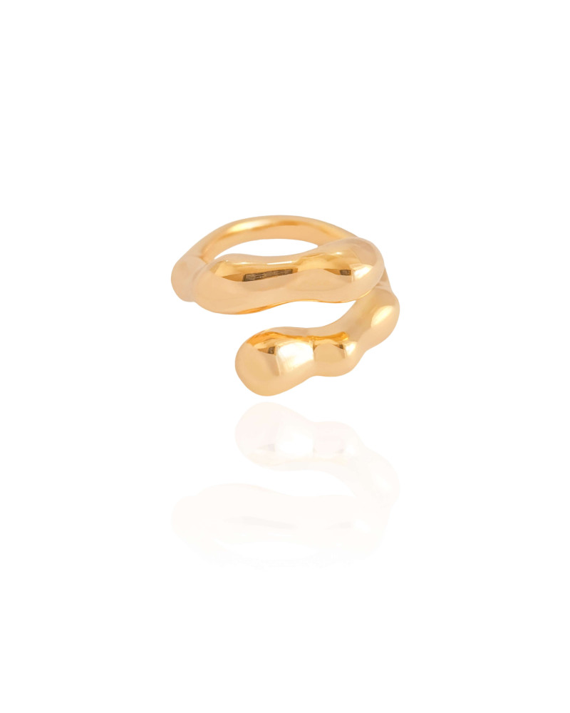 Anel Ajustável Orgânico Liso Tamanho M Banhado a Ouro 18K