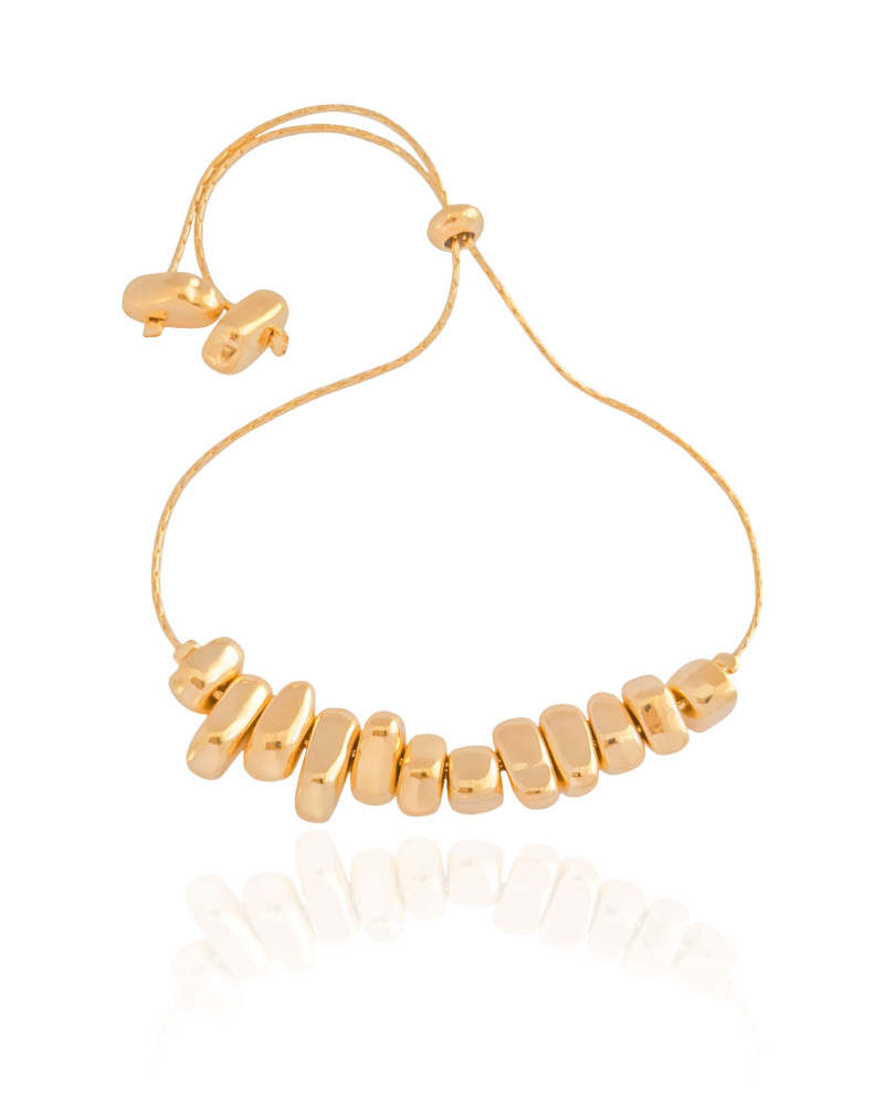 Pulseira Cascalhos Lisos Fecho Gravata Banhado a Ouro 18K