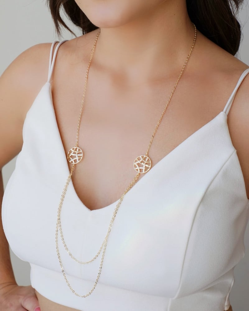 Gargantilha Longa Elos Americanos Redondo Entrelaçado Banhado a Ouro 18K