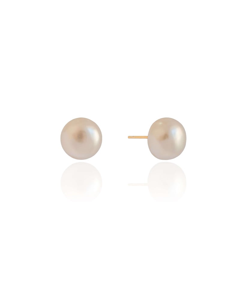 Brinco Pérola Achatada 12 mm Banhado a Ouro 18K