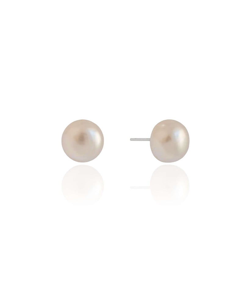 Brinco Pérola Achatada 12 mm Ródio Branco