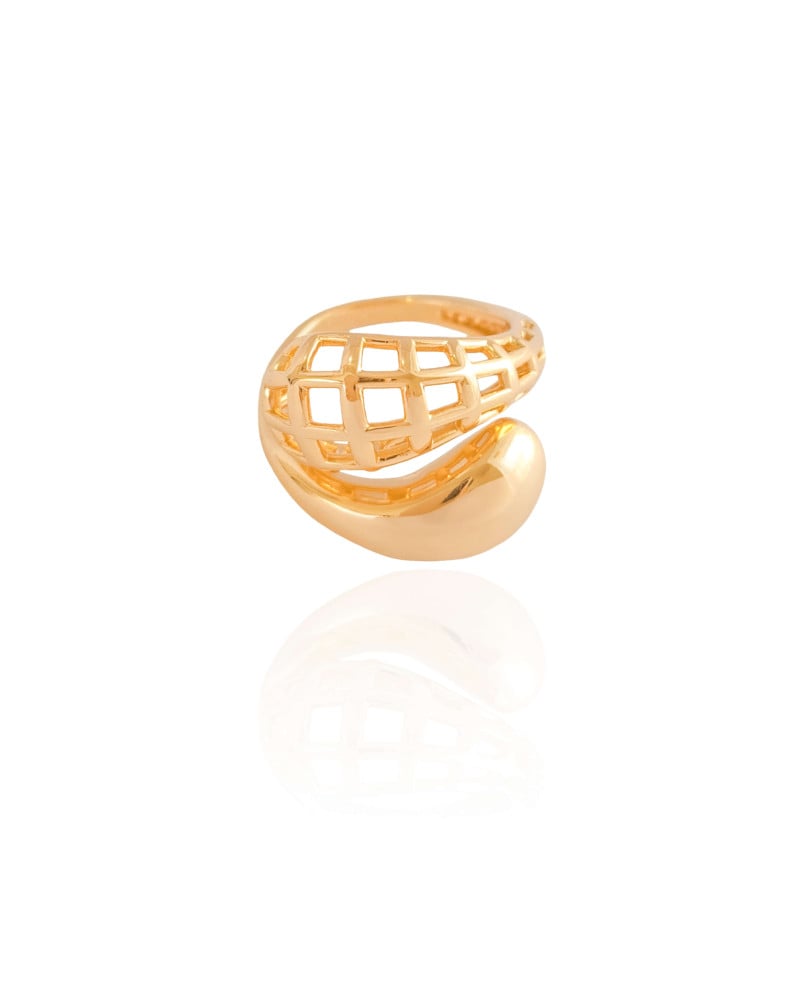 Anel Ajustável Tela Liso Tamanho M Banhado a Ouro 18K