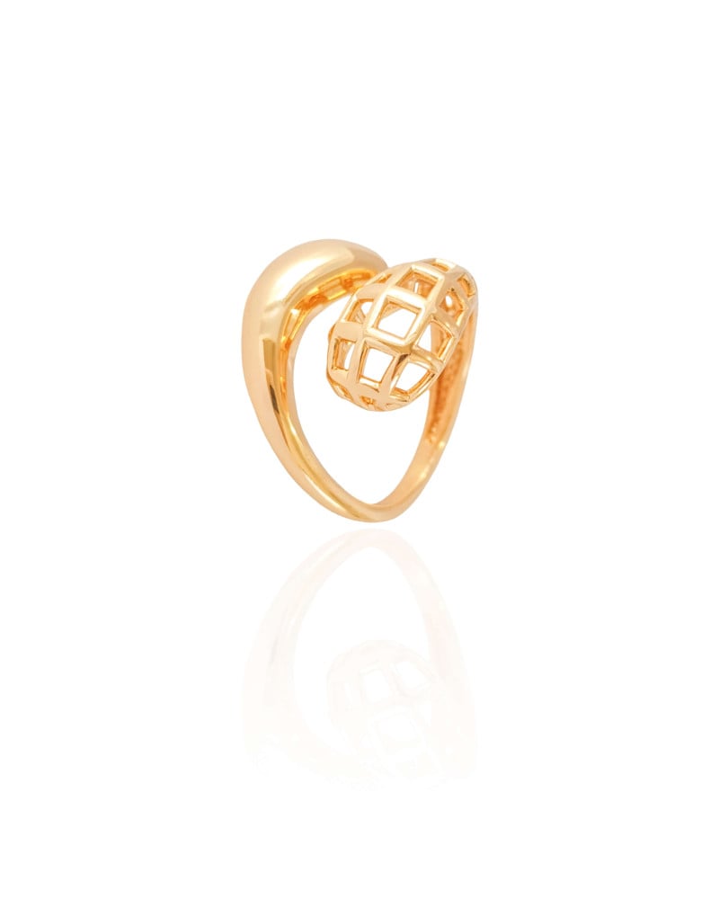 Anel Ajustável Tela Liso Tamanho M Banhado a Ouro 18K