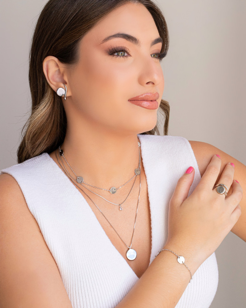 Anel Ajustável Redondo Liso Tamanho G Ródio Branco