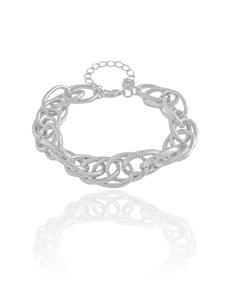 Pulseira Elos Entrelaçados Texturizados Ródio Branco