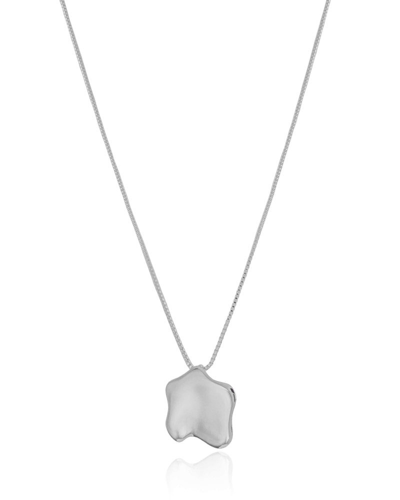 Gargantilha Veneziana Pingente Orgânico Liso 1.5 cm Ródio Branco - 45cm
