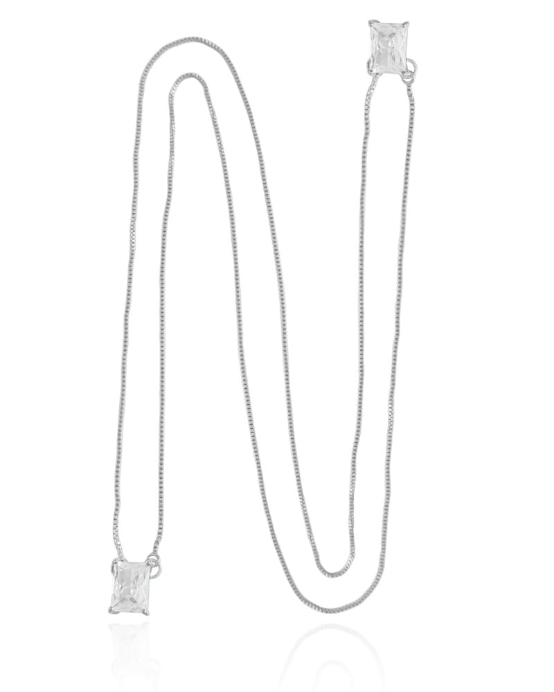 Escapulário Retângulos Cristal Ródio Branco - 65 cm