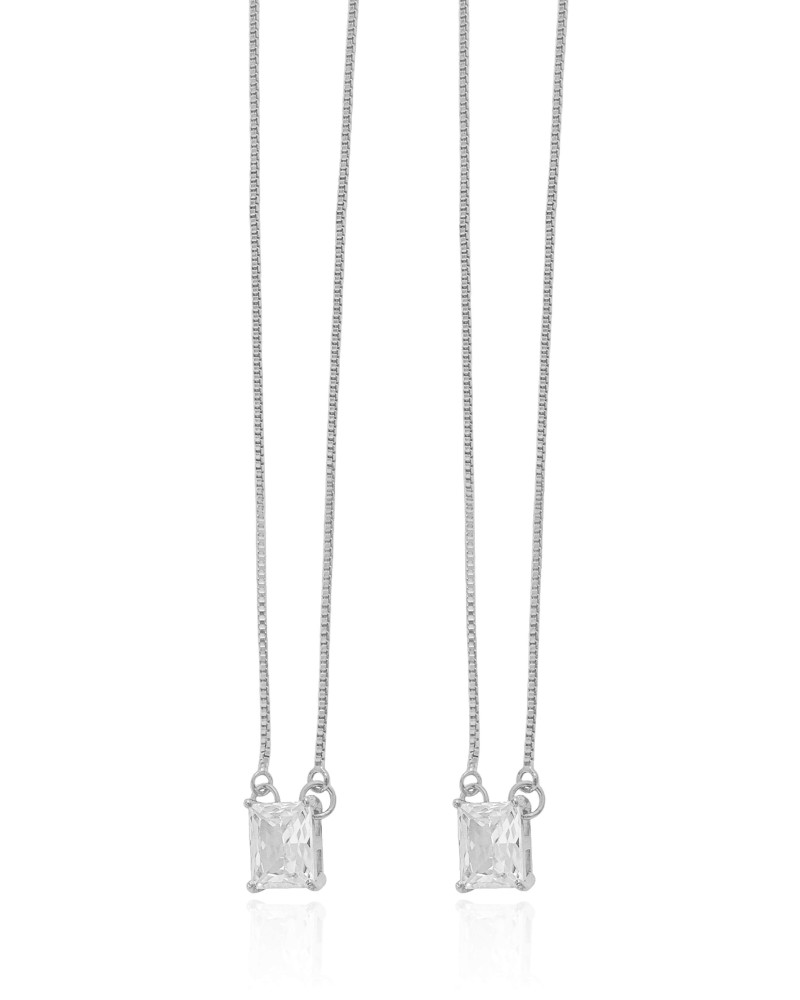Escapulário Retângulos Cristal Ródio Branco - 65 cm