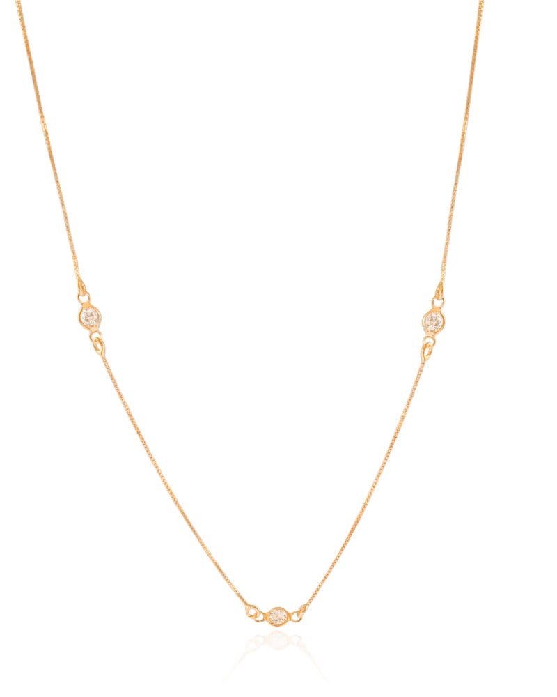 Gargantilha Longa Veneziana Ponto de Luz Cristal Banhado a Ouro 18K - 80 cm