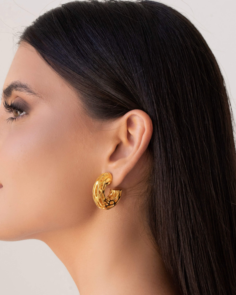 Brinco Argola Tubo Tela 3.1 cm Banhado a Ouro 18K