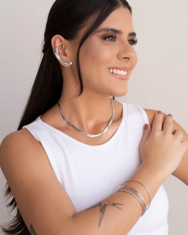 Ear Cuff Orgânico Liso Ródio Branco