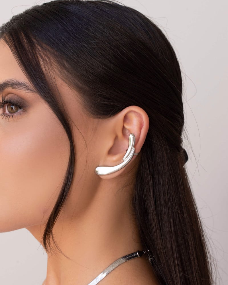 Ear Cuff Orgânico Liso Ródio Branco