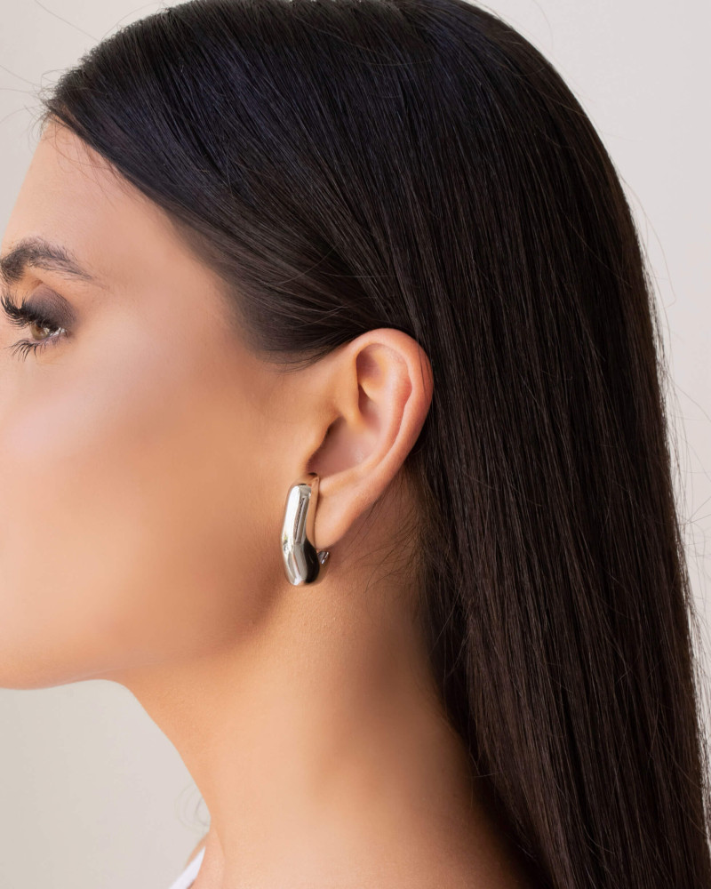 Ear Hook Geométrico Liso 3.2 cm Ródio Branco