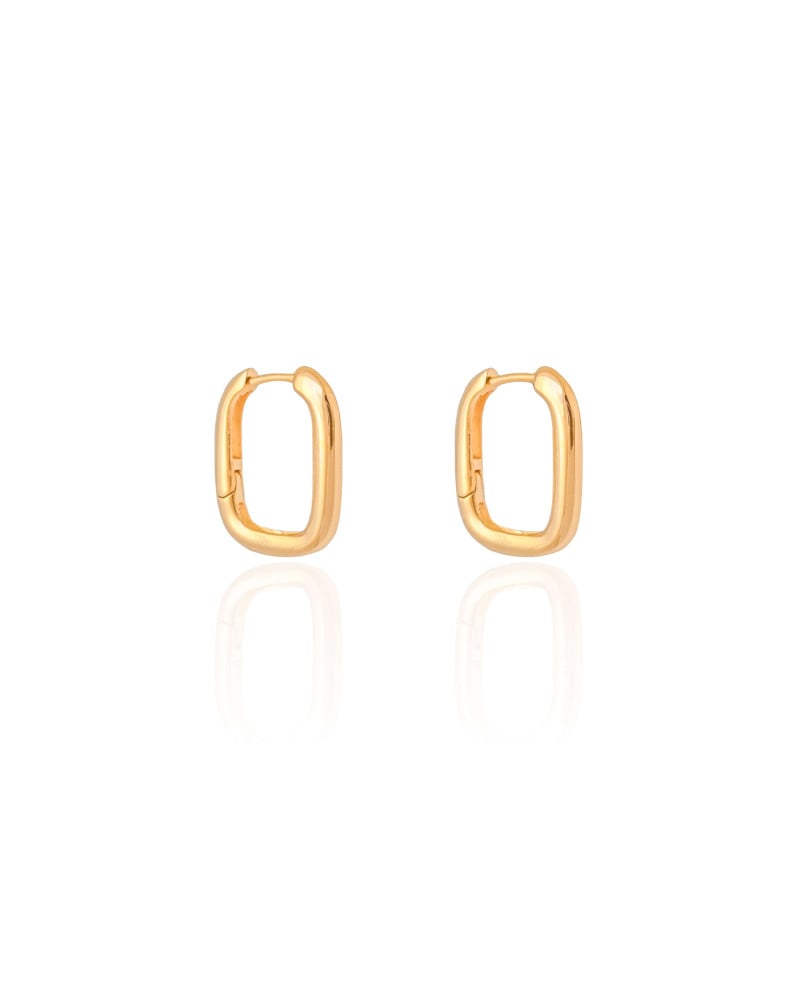 Brinco Argola Click Retangular Lisa 1.7 cm Banhado a Ouro 18K