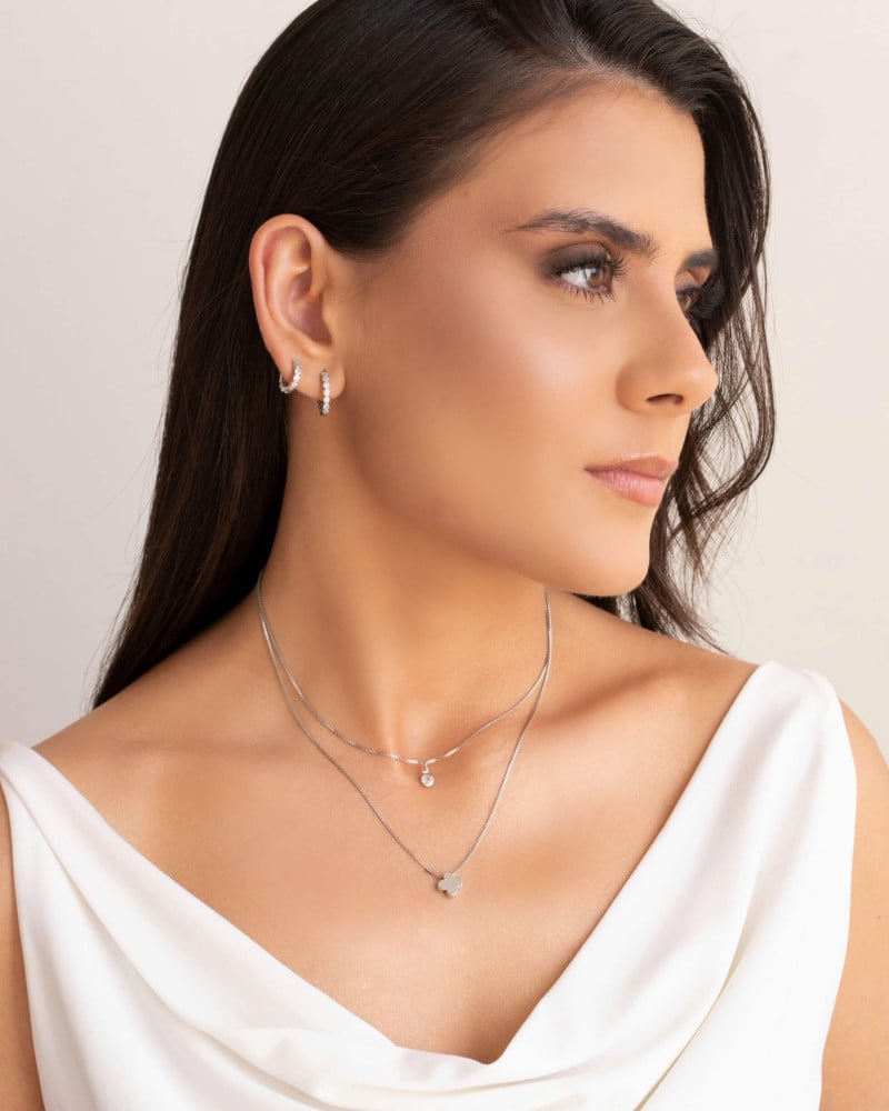 Choker Veneziana Ponto de Luz Cristal Ródio Branco - 35 cm