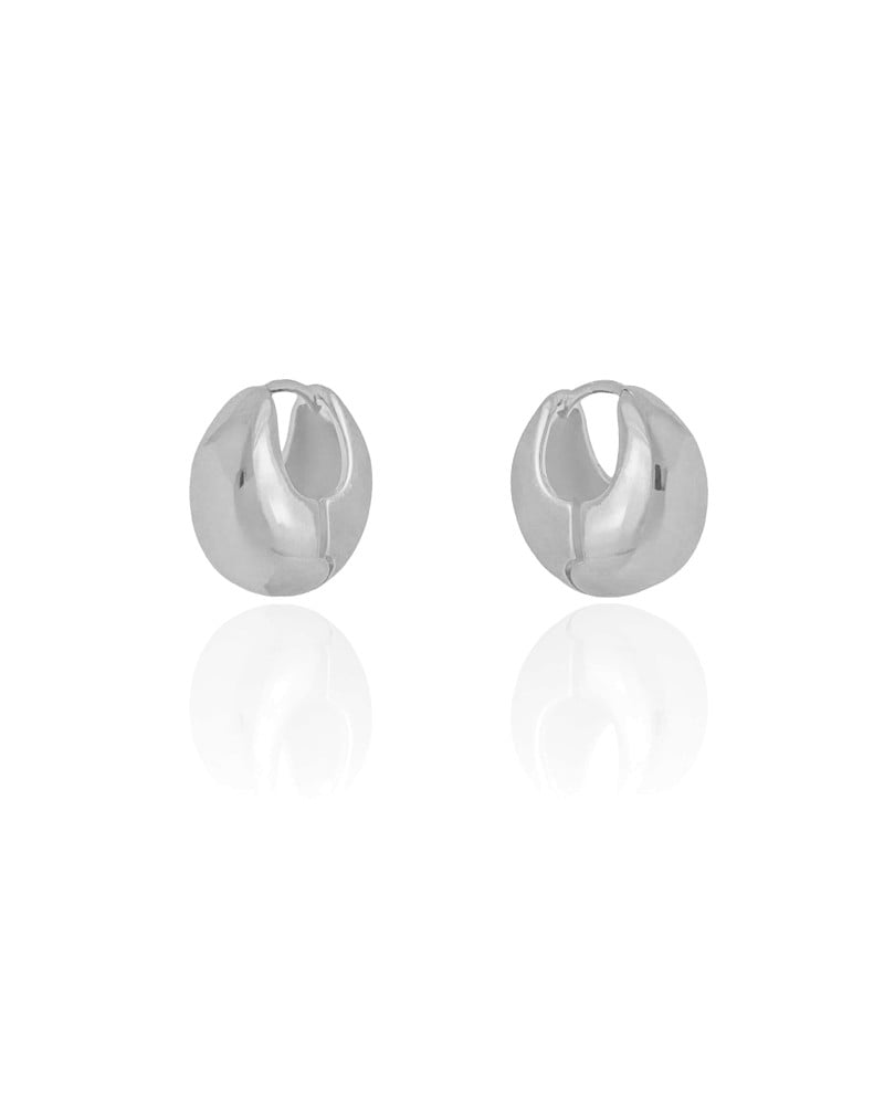 Brinco Argola Click Abaulada Lisa 1.7 cm Ródio Branco
