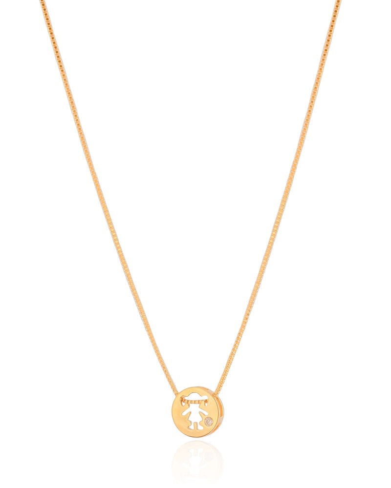 Gargantilha Filho Menina Ponto de Luz Cristal Banhado a Ouro 18K - 45 cm
