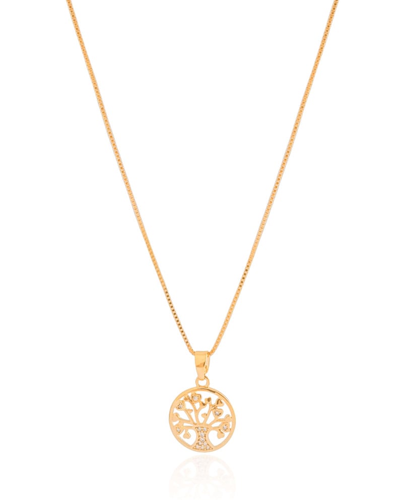 Gargantilha Árvore da Vida Cravejada Cristal Banhado a Ouro 18K - 45 cm