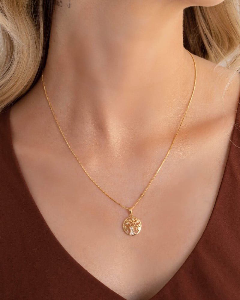 Gargantilha Árvore da Vida Cravejada Cristal Banhado a Ouro 18K - 45 cm