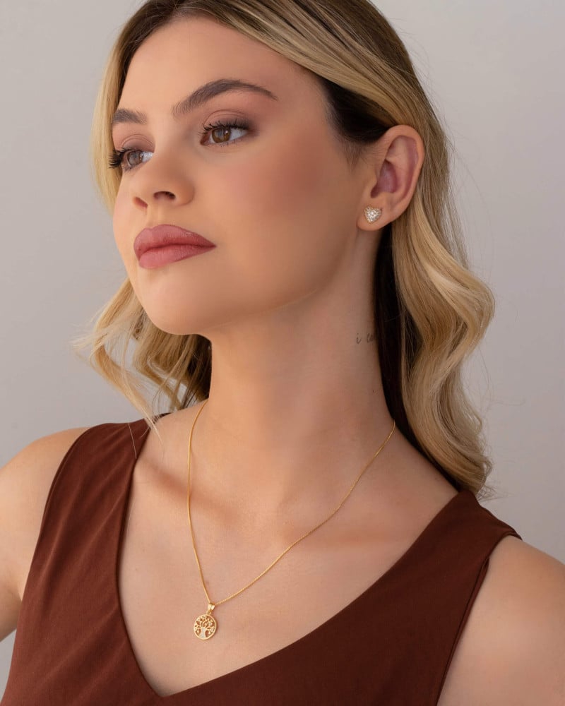 Gargantilha Árvore da Vida Cravejada Cristal Banhado a Ouro 18K - 45 cm