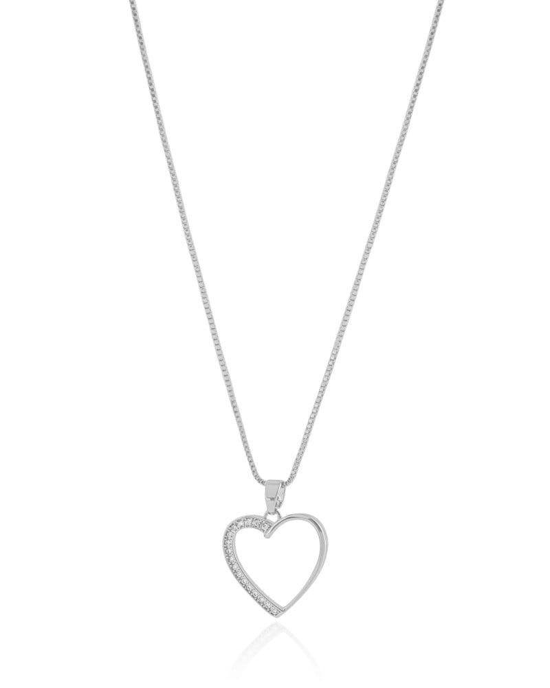 Gargantilha Veneziana Coração Cravejado Cristal Ródio Branco - 45 cm