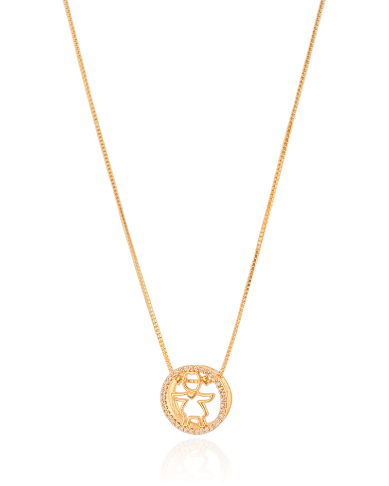 Gargantilha Filho Menina Cravejado Cristal Banhado a Ouro 18K - 45 cm