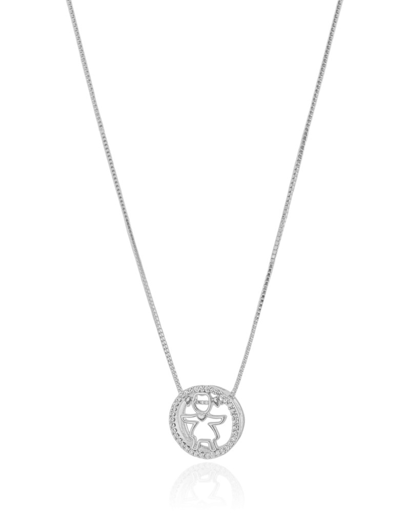 Gargantilha Filho Menina Cravejado Cristal Ródio Branco - 45 cm