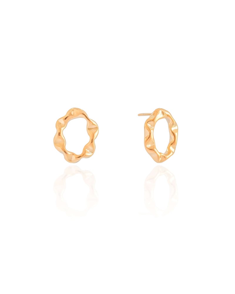 Brinco Oval Vazado Martelado 1.7 cm Banhado a Ouro 18K