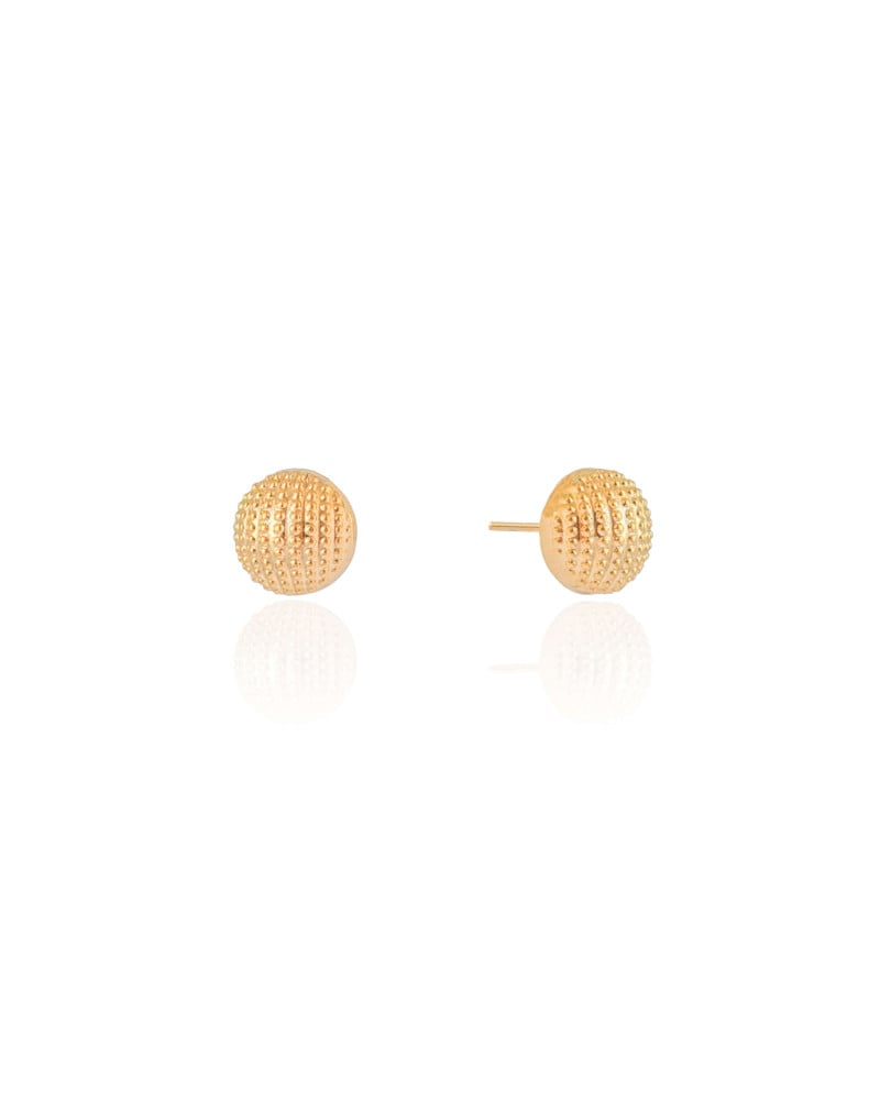 Brinco Meia Bola Texturizada 1 cm Banhado a Ouro 18K