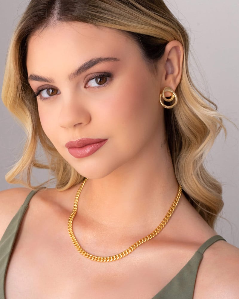 Brinco Entrelaçado Tubo  2.5 cm Banhado a Ouro 18K