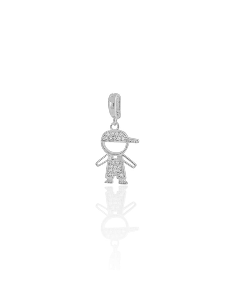 Pingente Filho Menino Cravejado Cristal 1.7 cm Ródio Branco