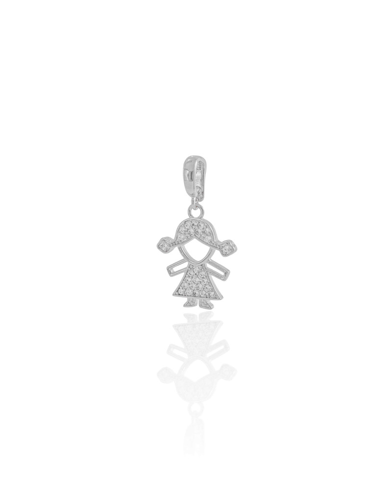 Pingente Filho Menina Cravejado Cristal 1.7 cm Ródio Branco