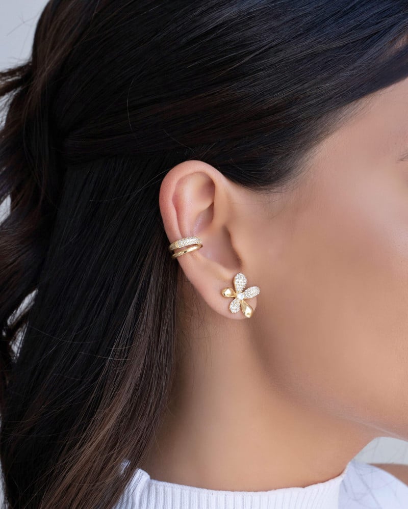 Piercing Dois Filetes Cravejados Cristal Banhado a Ouro 18K