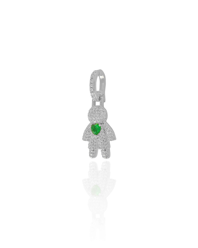 Pingente Filho Menino Cristal Coração Esmeralda 3.4 cm Ródio Branco
