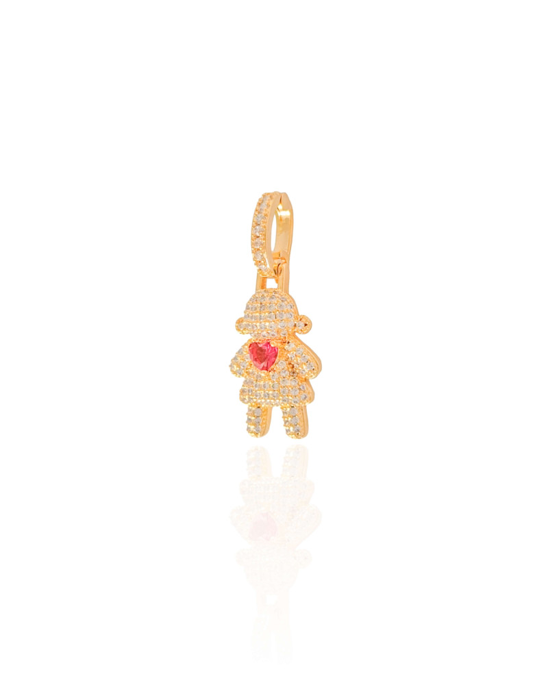 Pingente Filho Menina Cristal Coração Rubi 3.4 cm Banhado a Ouro 18K