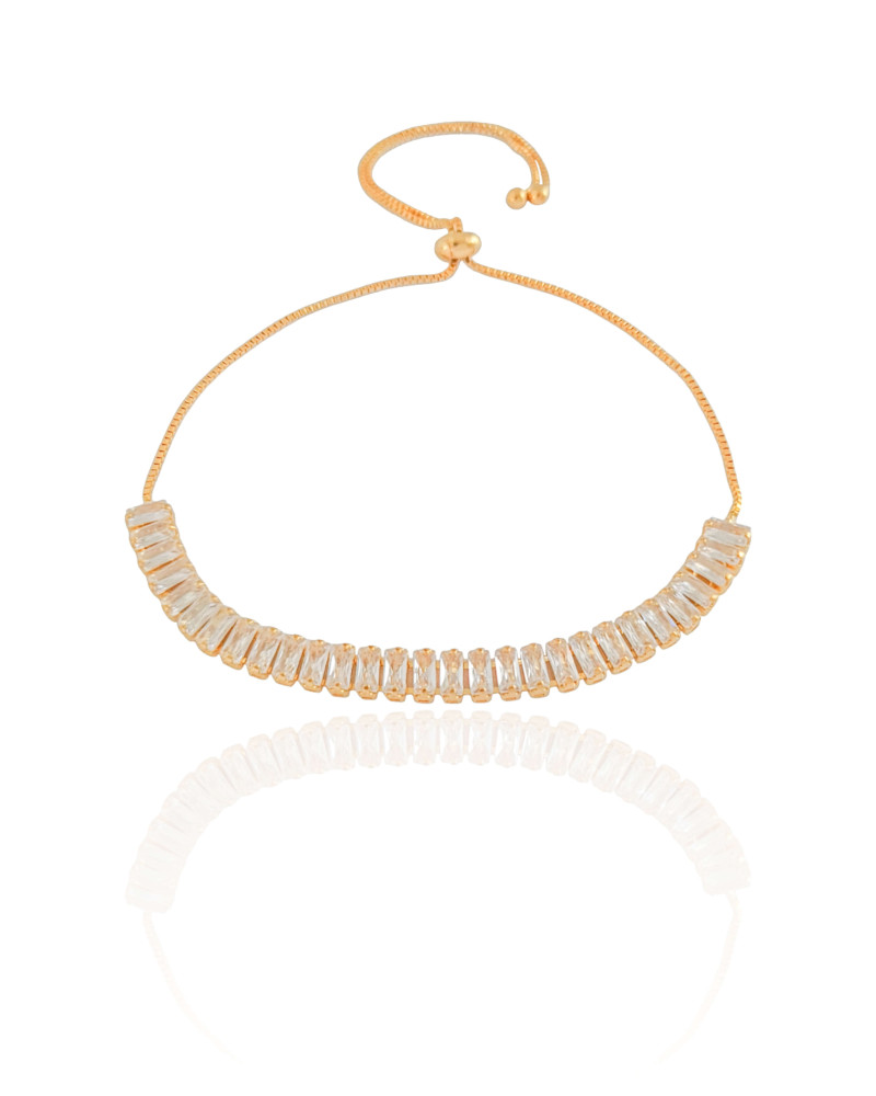 Pulseira Baguetes Zircônia Fecho Gravata Banhado a Ouro 18K - 20 cm