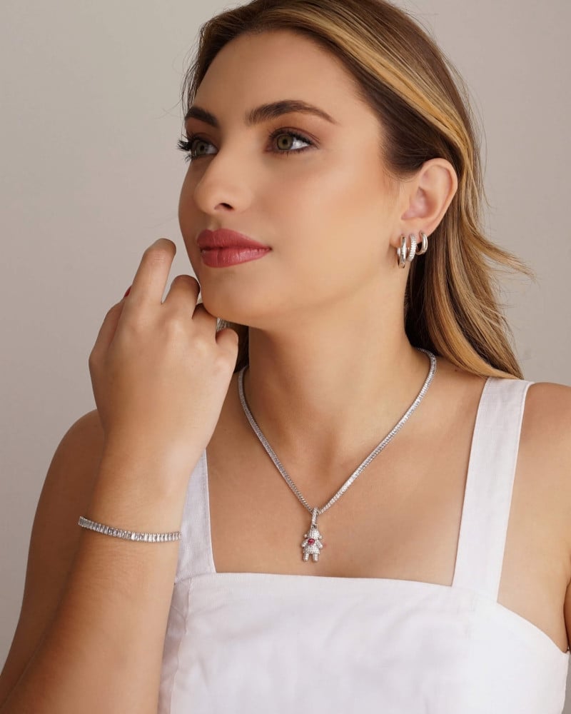Pulseira Baguetes Zircônia Fecho Gravata Ródio Branco - 20 cm