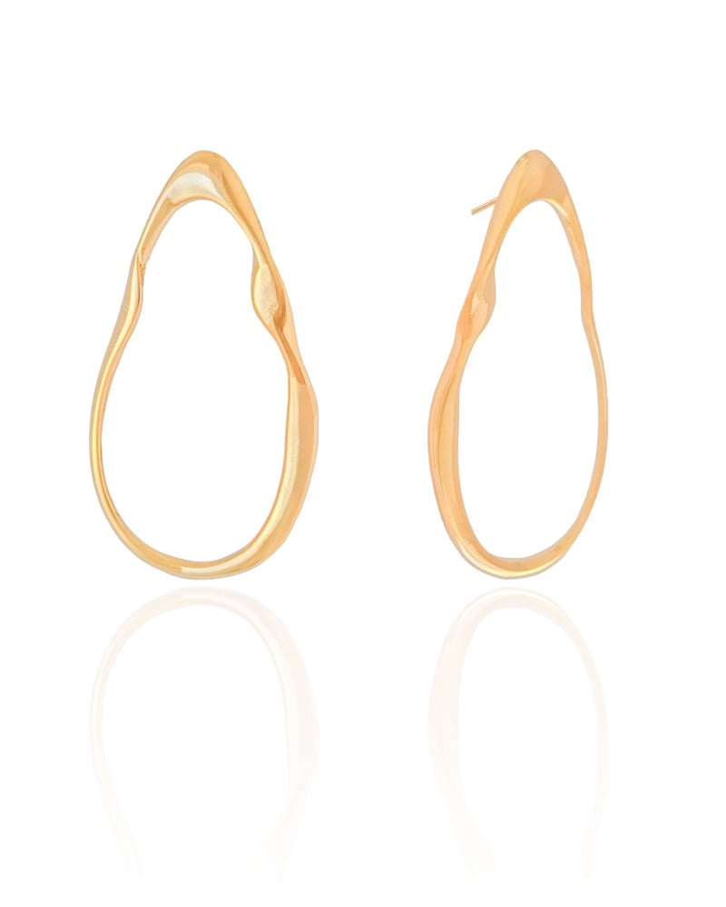 Brinco Orgânico Vazado Liso 4.6 cm Banhado a Ouro 18K