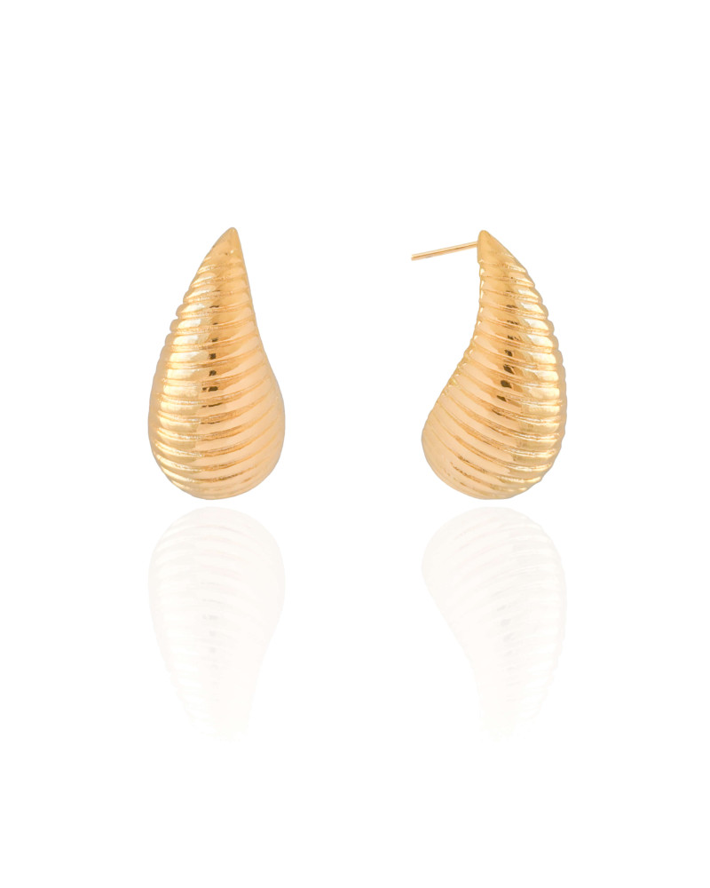 Brinco Gota Texturizada 2.8 cm Banhado a Ouro 18K