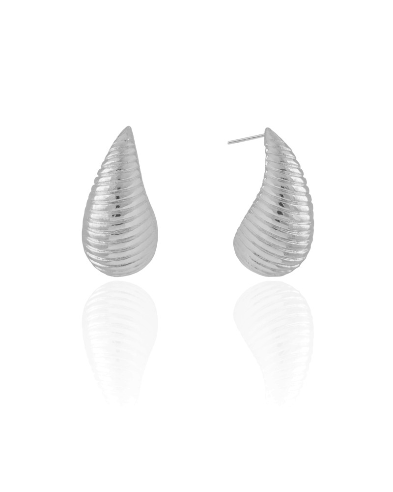 Brinco Gota Texturizada 2.8 cm Ródio Branco