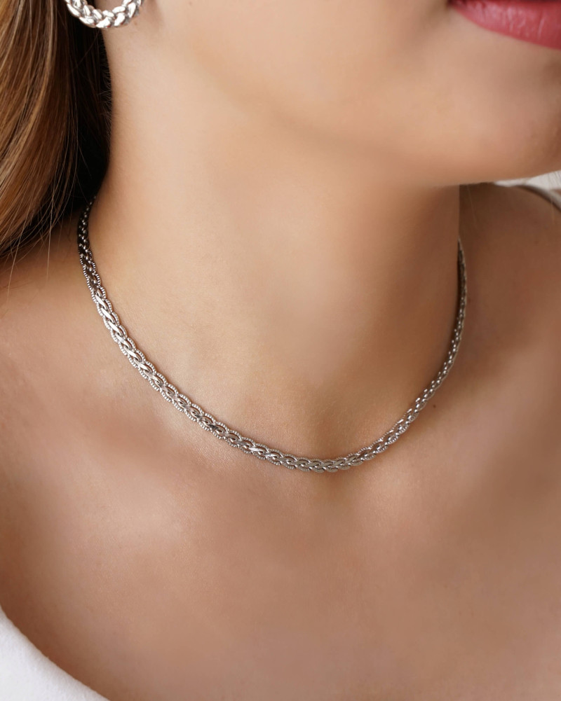 Choker Trançada 4 mm Ródio Branco